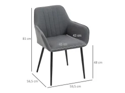 Juego de 2 sillas de comedor, cómodas con tapizado de lino transpirable, respaldo y reposabrazos, patas de metal, color gris oscuro.