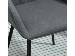 Juego de 2 sillas de comedor, cómodas con tapizado de lino transpirable, respaldo y reposabrazos, patas de metal, color gris oscuro.