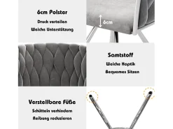 Juego de 4 sillas de comedor de terciopelo, sillas giratorias de lujo para salón y dormitorio, con patas de metal (62 x 60 x 57 cm)