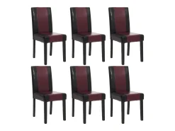 Juego de 6 sillas de comedor Littau de piel sintética, polipiel, negro-rojo, patas oscuras