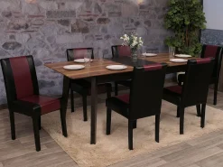 Juego de 6 sillas de comedor Littau de piel sintética, polipiel, negro-rojo, patas oscuras