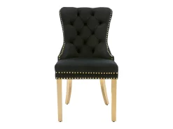 Juego de 4 sillas de comedor - terciopelo negro - Silla tapizada con ribete tachonado y patas de metal dorado