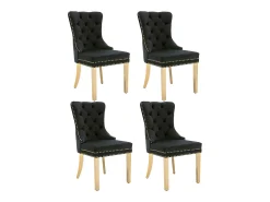 Juego de 4 sillas de comedor - terciopelo negro - Silla tapizada con ribete tachonado y patas de metal dorado