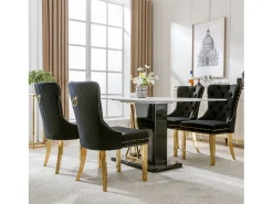 Juego de 4 sillas de comedor - terciopelo negro - Silla tapizada con ribete tachonado y patas de metal dorado