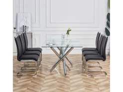 Juego de 4 sillas de comedor - estructura metálica y tapicería de polipiel - PU negro