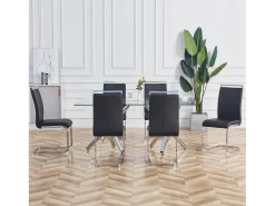 Juego de 4 sillas de comedor - estructura metálica y tapicería de polipiel - PU negro