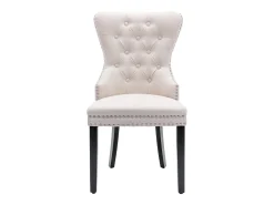 Juego de 2 sillas de comedor de lino con patas de roble, botones decorativos y tachuelas cromadas. Ideal para cocina, salón o salón, color beige (50 x 54 x 97 cm).