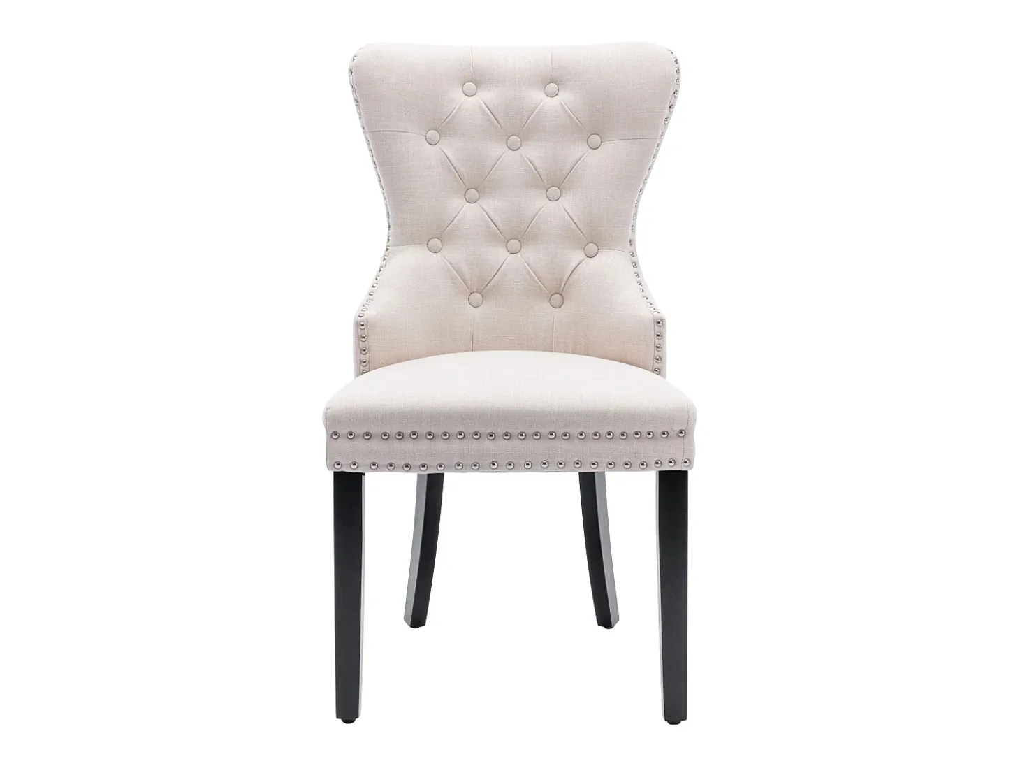 Juego de 2 sillas de comedor de lino con patas de roble, botones decorativos y tachuelas cromadas. Ideal para cocina, salón o salón, color beige (50 x 54 x 97 cm).