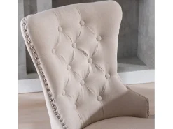 Juego de 2 sillas de comedor de lino con patas de roble, botones decorativos y tachuelas cromadas. Ideal para cocina, salón o salón, color beige (50 x 54 x 97 cm).
