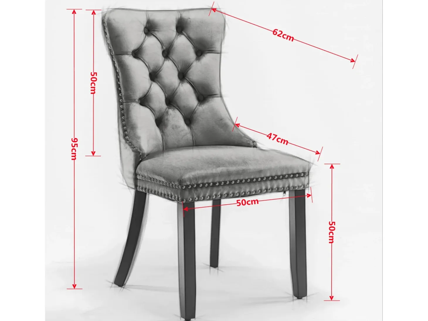 Juego de 2 sillas de comedor en terciopelo gris con tachuelas decorativas y respaldo acolchado