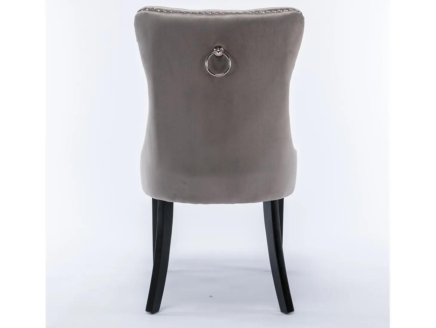 Juego de 2 sillas de comedor en terciopelo gris con tachuelas decorativas y respaldo acolchado
