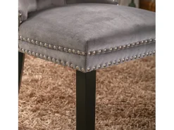 Juego de 2 sillas de comedor en terciopelo gris con tachuelas decorativas y respaldo acolchado