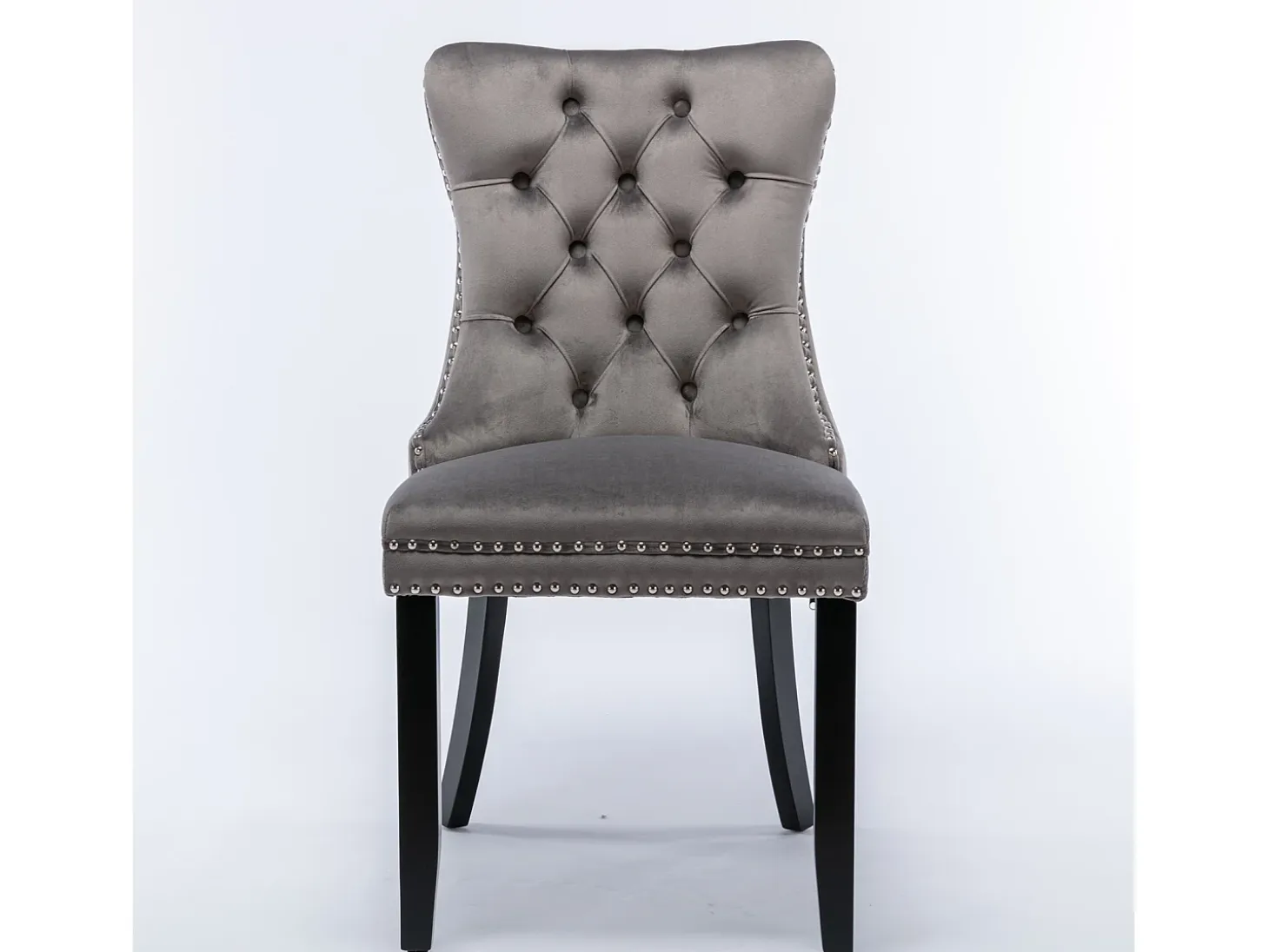 Juego de 2 sillas de comedor en terciopelo gris con tachuelas decorativas y respaldo acolchado