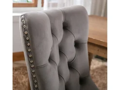 Juego de 2 sillas de comedor en terciopelo gris con tachuelas decorativas y respaldo acolchado