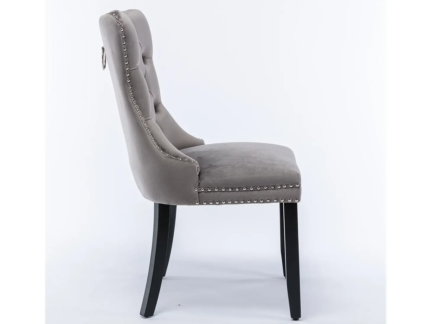 Juego de 2 sillas de comedor en terciopelo gris con tachuelas decorativas y respaldo acolchado