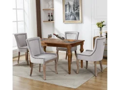Juego de 4 sillas de comedor - asientos tapizados adornados con tachuelas decorativas y patas de madera maciza - terciopelo gris