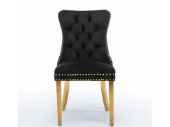 Juego de 2 sillas de comedor en terciopelo negro con respaldo acolchado y patas de metal dorado