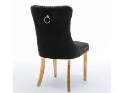 Juego de 2 sillas de comedor en terciopelo negro con respaldo acolchado y patas de metal dorado