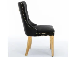 Juego de 2 sillas de comedor en terciopelo negro con respaldo acolchado y patas de metal dorado