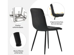Juego de 4 sillas de comedor, color negro, diseño de silla tapizada, terciopelo sarga, con respaldo, patas de metal