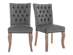 Juego de 2 sillas de comedor - silla de comedor de terciopelo gris - con respaldo acolchado y patas de madera