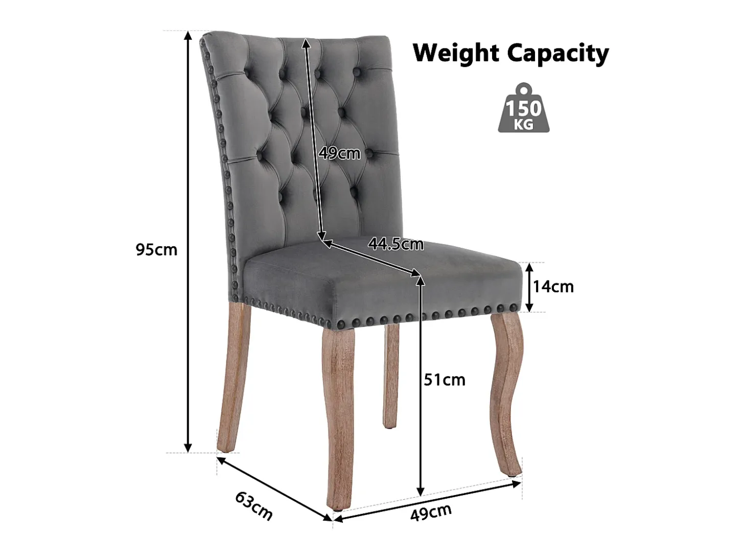Juego de 2 sillas de comedor - silla de comedor de terciopelo gris - con respaldo acolchado y patas de madera
