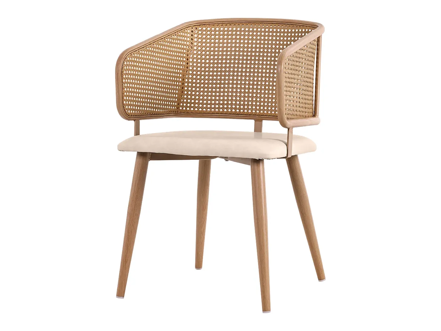 Juego de 2 sillas de comedor con respaldo de ratán y cojines de asiento de terciopelo, color beige