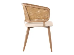 Juego de 2 sillas de comedor con respaldo de ratán y cojines de asiento de terciopelo, color beige