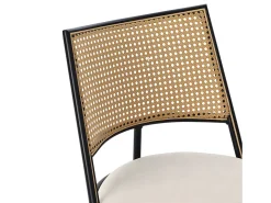 Juego de 6 sillas de comedor con cojín de piel sintética y respaldo de ratán PE - Negro