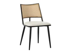 Juego de 6 sillas de comedor con cojín de piel sintética y respaldo de ratán PE - Negro
