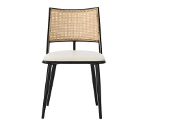 Juego de 6 sillas de comedor con cojín de piel sintética y respaldo de ratán PE - Negro
