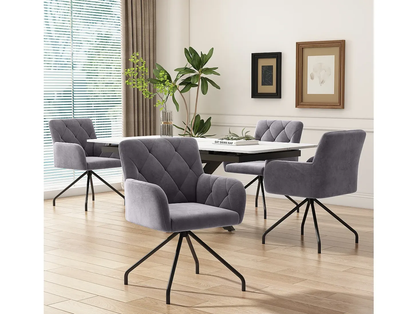 Juego de 2 sillas de comedor de terciopelo - 85 x 49 x 49 cm - sillón tapizado con 4 patas de metal - con soporte lumbar - gris