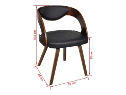 Juego de 4 sillas de comedor de madera curvada marrón y piel sintética.