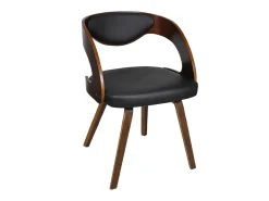 Juego de 4 sillas de comedor de madera curvada marrón y piel sintética.