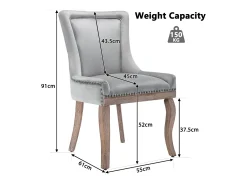 Juego de 6 sillas de comedor - asientos tapizados adornados con tachuelas decorativas y patas de madera maciza - terciopelo gris