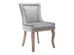 Juego de 6 sillas de comedor - asientos tapizados adornados con tachuelas decorativas y patas de madera maciza - terciopelo gris