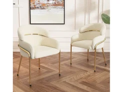 Juego de 4 sillas de comedor, diseño moderno, patas de metal, terciopelo beige (dimensiones: 59,69 x 59,69 x 55,88 cm)