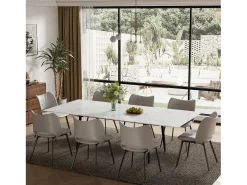 Juego de 2 sillas de comedor de estilo mid-century en piel sintética, con cojín suave y patas metálicas, ideales para salón y comedor, color arena (2)