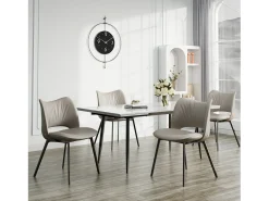 Juego de 2 sillas de comedor de estilo mid-century en piel sintética, con cojín suave y patas metálicas, ideales para salón y comedor, color arena (2)