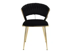 Juego de 2 sillas de comedor tapizadas en terciopelo con respaldo tejido y patas de metal dorado - Para comedor, sala de estar, cocina - Negro