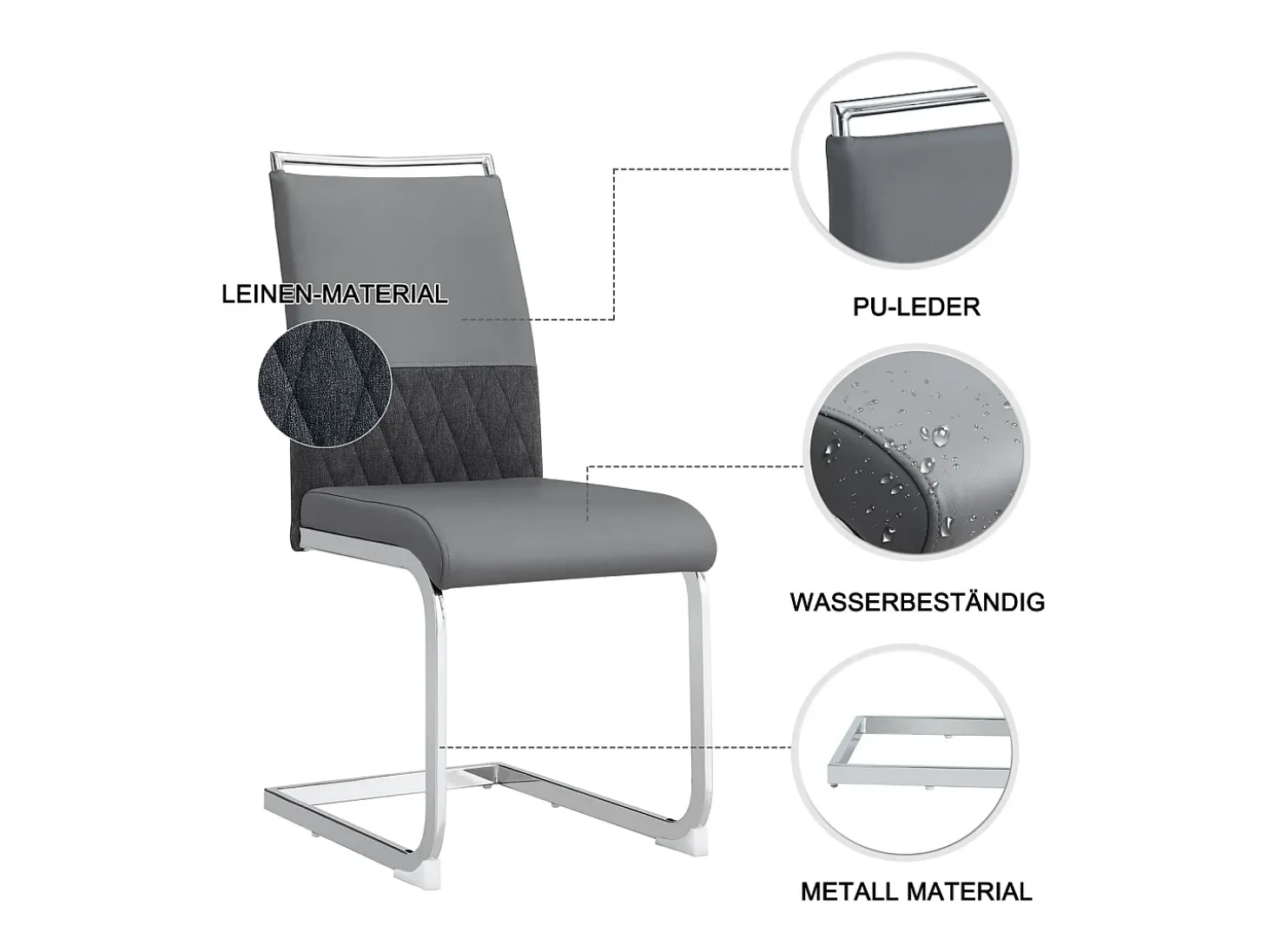 Juego de 2 sillas de comedor modernas con respaldo alto y patas tapizadas, respaldo de rayas cruzadas para comedor, cocina y oficina, color gris
