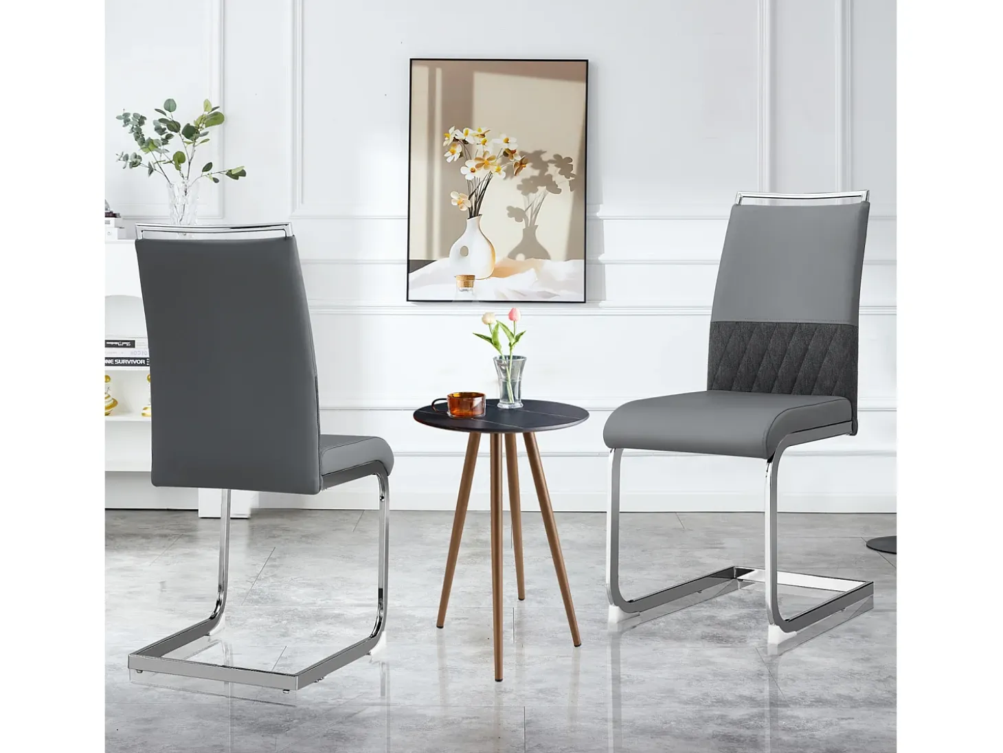 Juego de 2 sillas de comedor modernas con respaldo alto y patas tapizadas, respaldo de rayas cruzadas para comedor, cocina y oficina, color gris