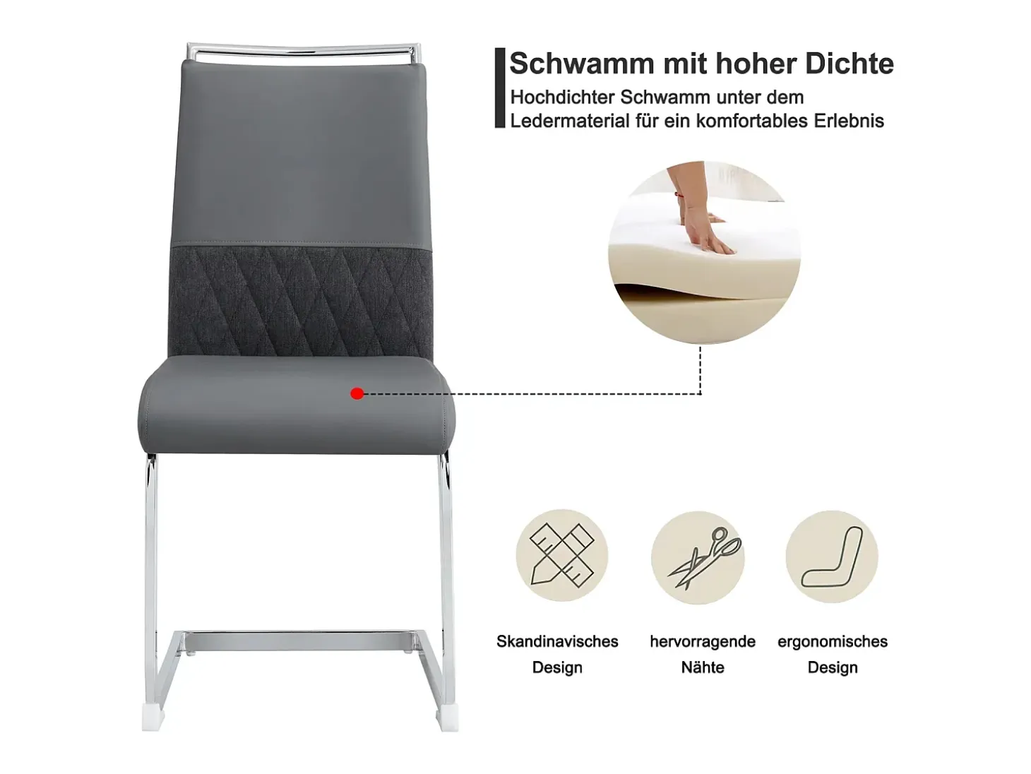 Juego de 2 sillas de comedor modernas con respaldo alto y patas tapizadas, respaldo de rayas cruzadas para comedor, cocina y oficina, color gris