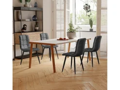 Juego de 4 sillas de comedor tapizadas en terciopelo con estructura de metal, color gris