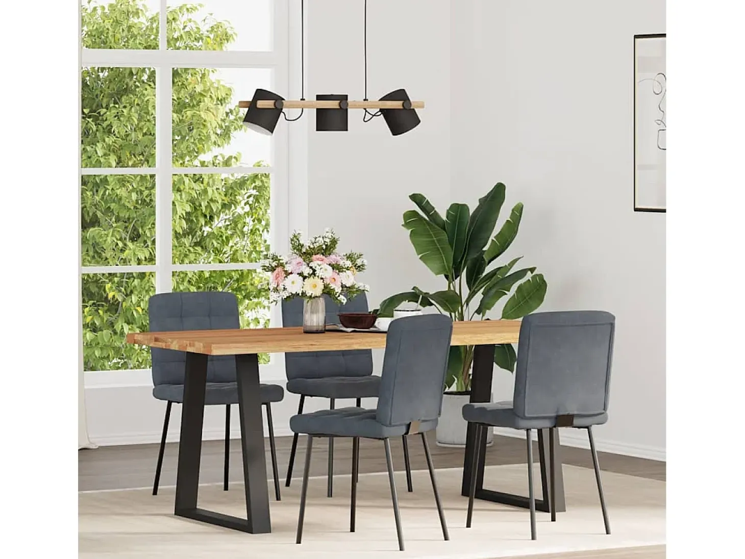 Juego de 4 sillas de comedor en terciopelo gris oscuro