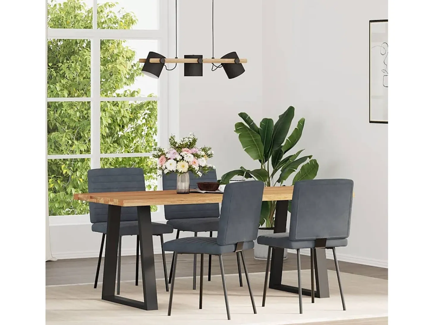 Juego de 4 sillas de comedor en terciopelo gris oscuro