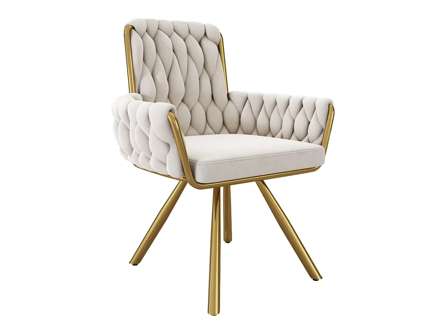 Juego de 2 sillas de comedor con diseño de rombos, sillón giratorio con 4 patas de metal, terciopelo beige (L64,77 x An63,5 x Al50,8 cm)