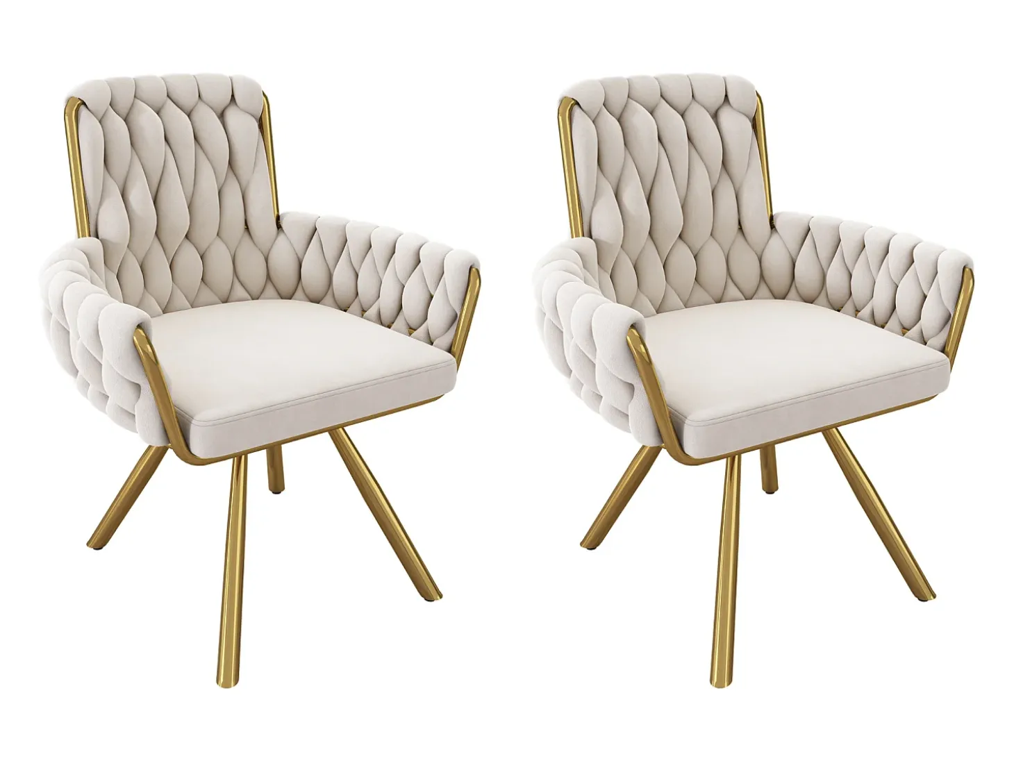 Juego de 2 sillas de comedor con diseño de rombos, sillón giratorio con 4 patas de metal, terciopelo beige (L64,77 x An63,5 x Al50,8 cm)