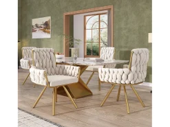 Juego de 2 sillas de comedor con diseño de rombos, sillón giratorio con 4 patas de metal, terciopelo beige (L64,77 x An63,5 x Al50,8 cm)