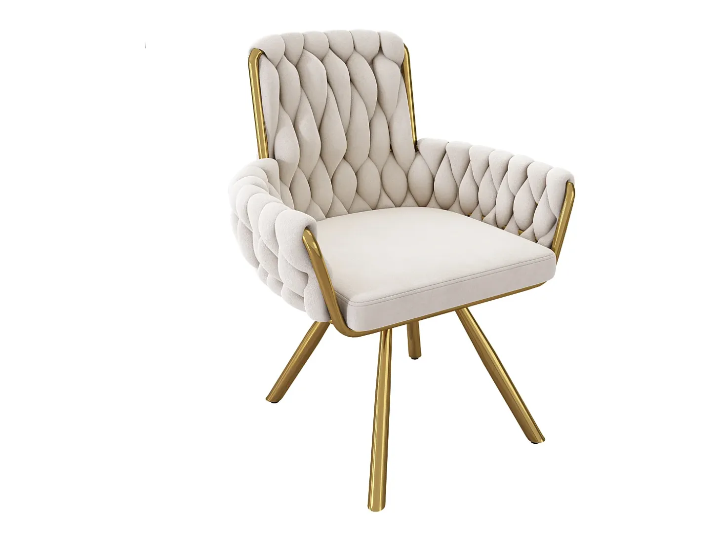 Juego de 2 sillas de comedor con diseño de rombos, sillón giratorio con 4 patas de metal, terciopelo beige (L64,77 x An63,5 x Al50,8 cm)